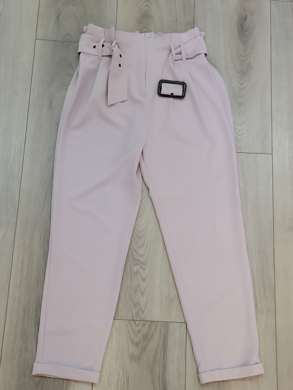 Haute Monde Belted Paperbag Trousers - Pale Pink